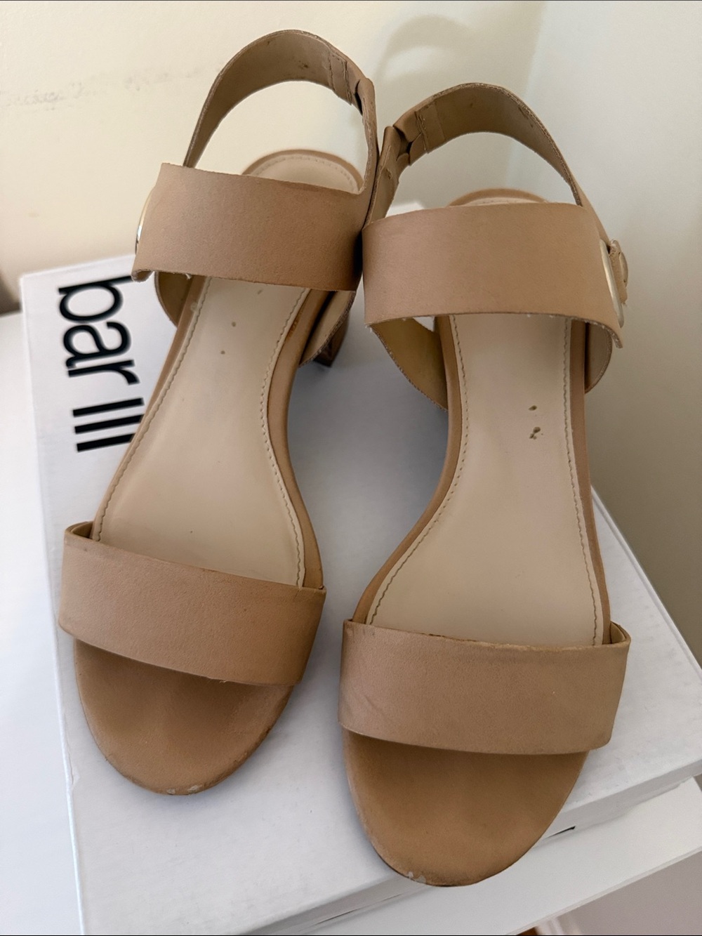 Bar III Tan Two-Strap Block Heel Sandals